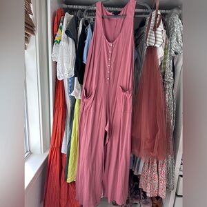 Hatch pointelle maternity/nursing Rose Jumpsuit with Front Buttons